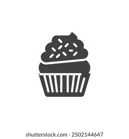 Icono del Vector de la magdalena. cartel plano lleno para el concepto móvil y el Diseño web. Cupcake con glaseado y espolvorea el icono de glifo. Símbolo, ilustración del logotipo. Gráficos de Vector