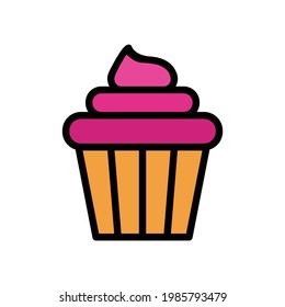 CupCake Vector Icon in Filled line Style. A cupcake is a small cake designed to serve one person, which may be baked in a small thin paper or aluminum cup. Vector illustration for app,  Website, Game