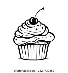 Cupcake vector icon in flat black color on white background