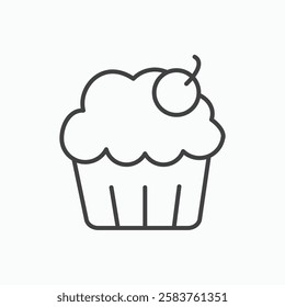 Cupcake vector icon isolated in black line