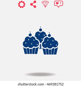 Cupcake vector icon on grey background.