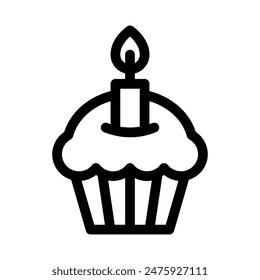 Cupcake vector icon on white background. Birthday dessert