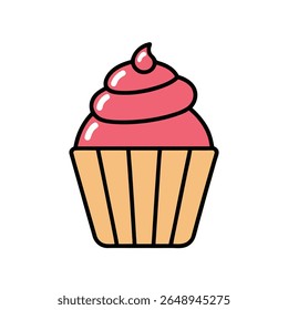 Un icono de Vector de cupcake sobre un fondo blanco