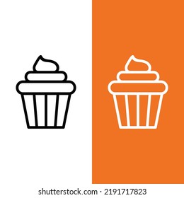 CupCake Vector Icon in Outline Style. A cupcake is a small cake designed to serve one person, which may be baked in a small thin paper or aluminum cup. Vector illustration for app, Website, or Game