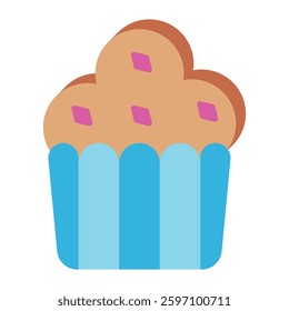Cupcake vector icon. Sweets food cupcake silhouette symbol website logo design. Colorful sprinkles, perfect for dessert, bakery, and celebration isolated on white background. Vector illustration.