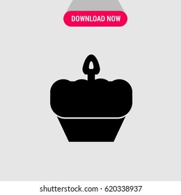 Cupcake Vector Icon, The symbol of muffin with candle. Simple, modern flat vector illustration for mobile app, website or desktop app  