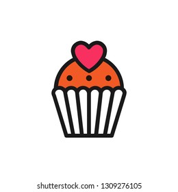 Cupcake vector icon, valentine's day symbol