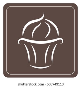 Cupcake vector icon - white on brown background