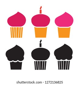 Cupcake vector icons. Dessert cupcake baking signs