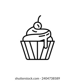 Ilustración vectorial de la tarta. Icono vectorial de la pastelería. Muffin de cumpleaños con señal de vector de cerezo en color blanco y negro.