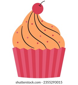 Cupcake vector illustration. Cute flat vector illustration with dessert theme. Food.