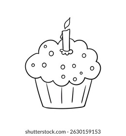 Cupcake vector illustration. Cute hand drawn cake for greeting cards, posters, recipes,