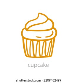 Ilustración del vector de copas. Diseño de logotipo de tracción de muffin lineal, aislado. Dibujo de estilo Doodle de época. Panadería Emblema mínimo, Icono simple para menú de café, pastelería, decoración de fiestas de cumpleaños