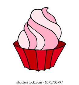 Cupcake vector illustration. Dessert doodle style. Concept for your web site mobile app logo. Sweet card hand drawn.