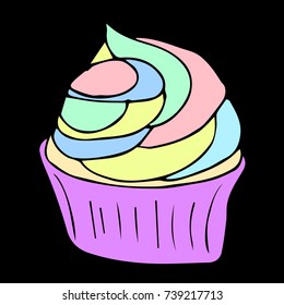 Cupcake vector illustration. Doodle style. Design, print, logo, decor, textile, paper.