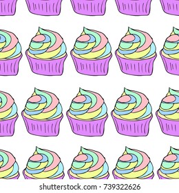 Cupcake vector illustration. Doodle style. Design, print, logo, decor, textile, paper.