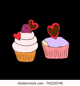 Cupcake vector illustration. Doodle style. Design, print, logo, decor, textile, paper.