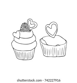Cupcake vector illustration. Doodle style. Design, print, logo, decor, textile, paper.