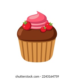 Cupcake vector illustration. Drawing of cupcake. Summer holiday, decoration, nature, paradise, food concept for greeting card