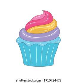 Cupcake vector illustration, isolated colored hand drawn linear style 