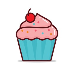Illustrazione Vettoriale Cupcake Isolato Su Sfondo Bianco, Cupcake Clip Art