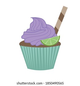 Ilustración vectorial de torta aislada en fondo blanco. Elemento de la fiesta de la pausa del café al estilo de las caricaturas planas.