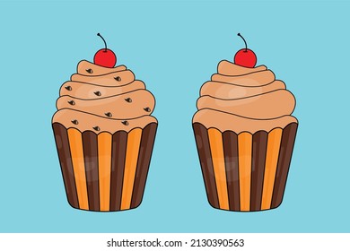 Cupcake vector illustration isolated on white background, Cherry cupcake
