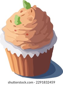 Cupcake vector illustration isolated on white background, cupcake clip art, semi-realistic, cartoony, Element