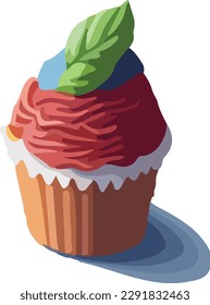 Cupcake vector illustration isolated on white background, cupcake clip art, semi-realistic, cartoony, Element