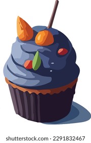 Cupcake vector illustration isolated on white background, cupcake clip art, semi-realistic, cartoony, Element
