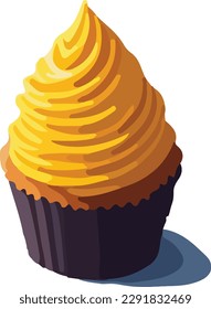 Cupcake vector illustration isolated on white background, cupcake clip art, semi-realistic, cartoony, Element