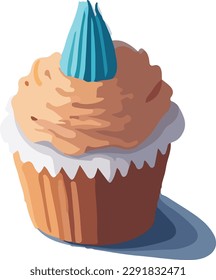 Cupcake vector illustration isolated on white background, cupcake clip art, semi-realistic, cartoony, Element