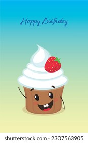 Cupcake vector illustration on isolated blue background.