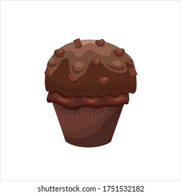 
Cupcake vector illustration on a white background, chocolate muffin with chocolate candies