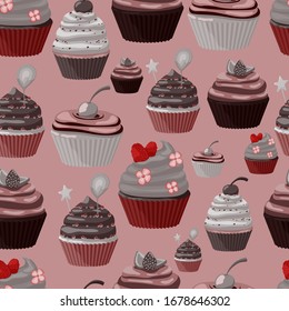 cupcake. vector illustration. pattern. background dirty pink