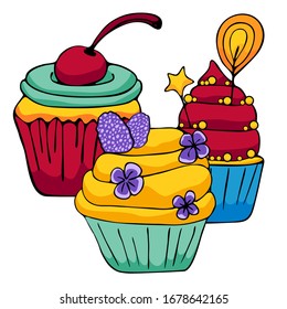 cupcake. vector illustration. Set of cupcakes