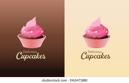 cupcake vector illustration and shining stars different gradient backgrounds  cupcake clip art colorful icon  flat modern luxury professional logo design for business