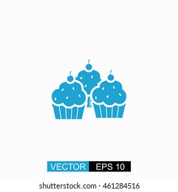 Cupcake vector. Isolated blue icon on white background.