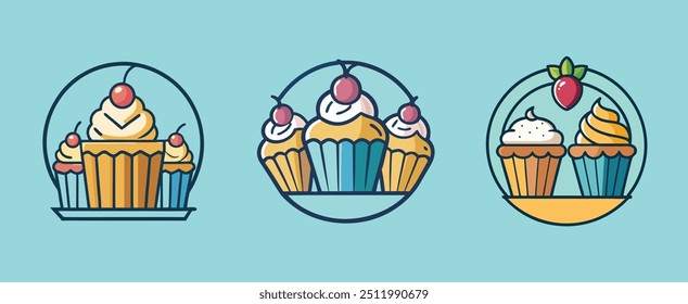 Cupcake Vektor Logo Design Set
