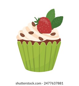 Cupcake vector. Party element. Sweet dessert clipart. Birthday element. Flat vector in cartoon style isolated on white background.