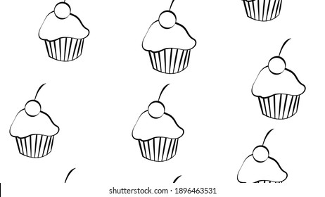 Cupcake vector pattern with confetti sprinkles. Hand drawn cute cupcakes seamless background for party, birthday, greeting cards, gift wrap