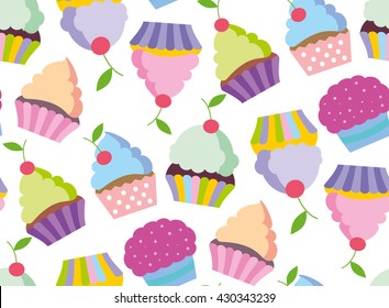 Cupcake vector pattern. Happy birthday cupcake background. Cupcake pattern background. Cupcake vector. Vector illustration.