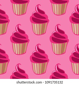 Cupcake vector pattern pink background