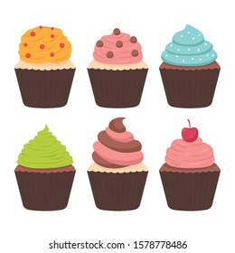 Cupcake vector set illustration isolated on white background 
