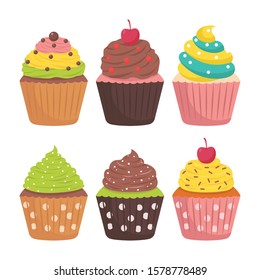 Cupcake vector set illustration isolated on white background 