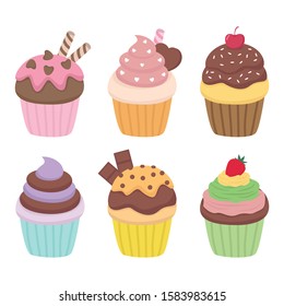 Cupcake vector set illustration isolated on white background 