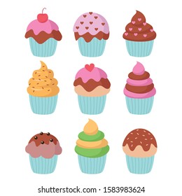 Cupcake vector set illustration isolated on white background 