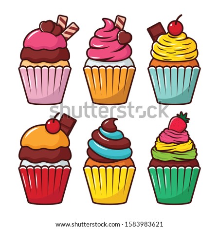 Cupcake vector set illustration isolated on white background 