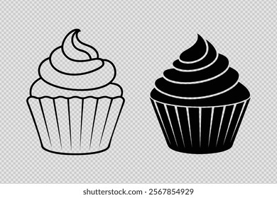 cupcake vector set silhouette and line art design illustration