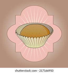 Cupcake in vintage frame, hand drawn, vector illustration